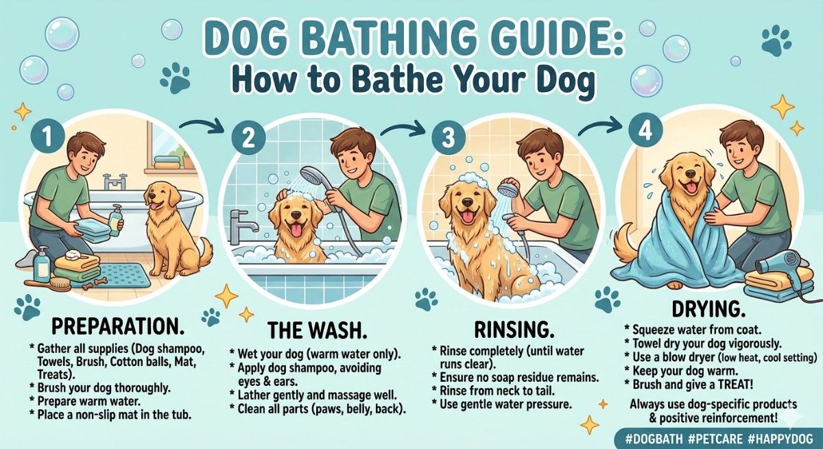 dog bathing guide step by step at home