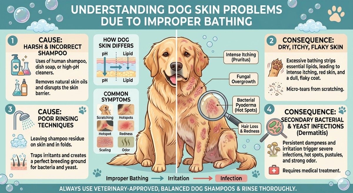 dog skin problems due to improper bathing