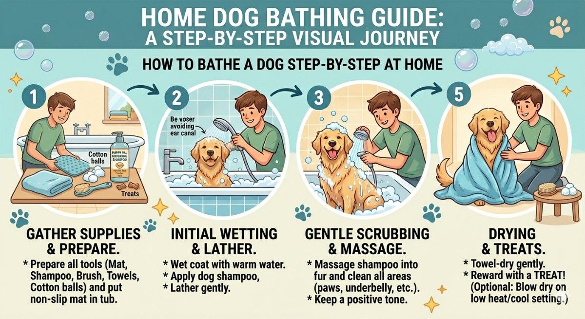 how to bathe a dog step by step at home