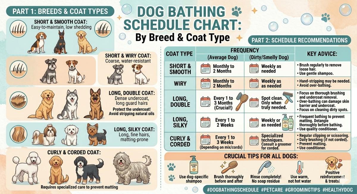 dog bathing schedule chart by breed and coat type